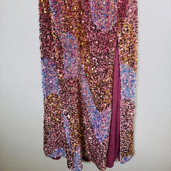 Free People Glitter and Gold Dress Women Medium Sequin Sparkle Event Prom Party - Picture 5 of 11